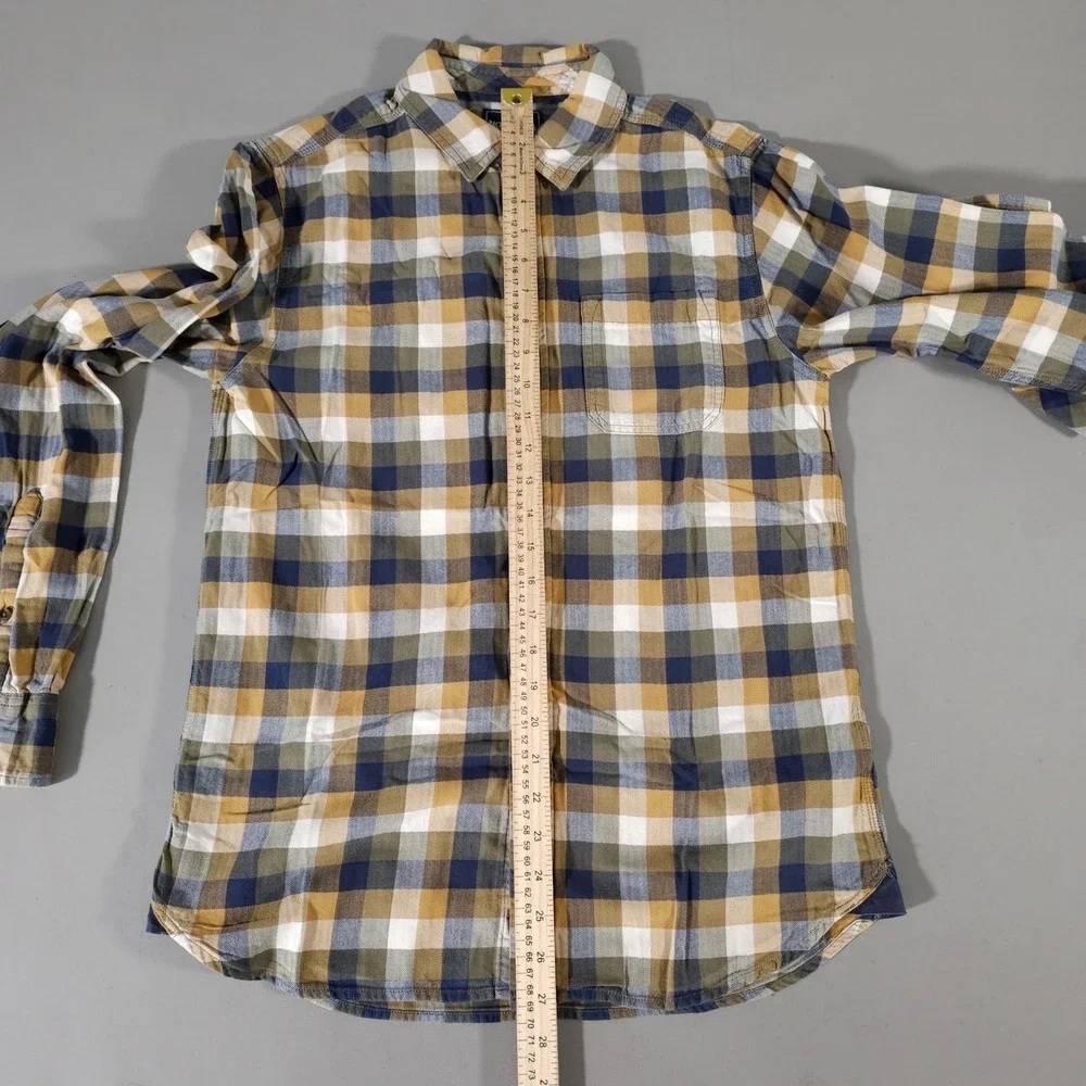 The North Face Button Down Mens S Blue Tan Plaid Cotton Long Sleeve Flannel